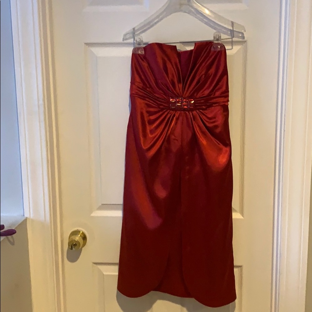 Red satin mini dress